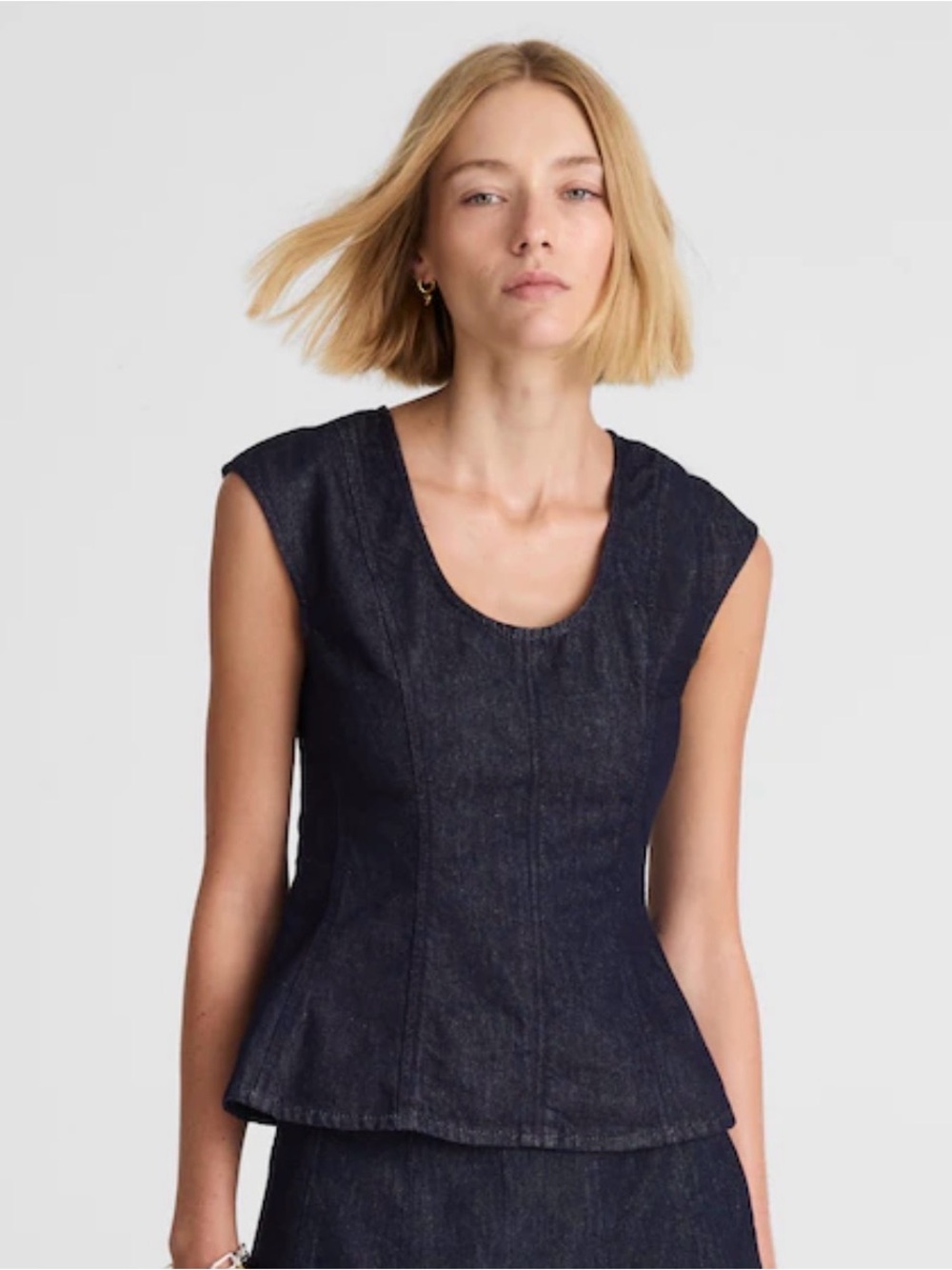 Madewell Dark Denim Scoop Neck Peplum Tank